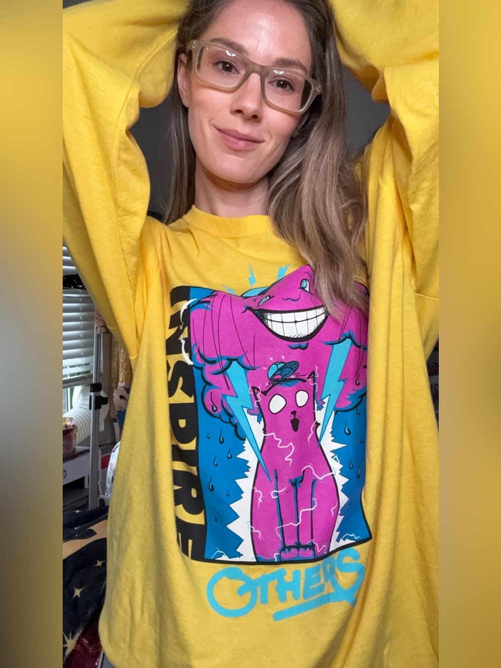 Inspire Others electrocuted cat Yellow Long-Sleeve Cotton Tee stormcloud